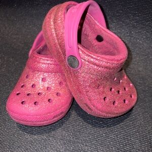 Crocs Kids Pink Glitter lined Clog Shoes toddler size 7